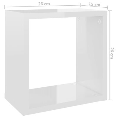 vidaXL Nástěnné krychlové police 2 ks bílé vysoký lesk 26 x 15 x 26 cm