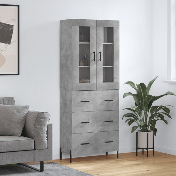vidaXL Skř&iacute;ň highboard betonově &scaron;ed&aacute; 69,5x34x180 cm kompozitn&iacute; dřevo