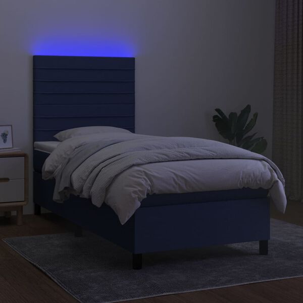 vidaXL Box spring postel s matrac&iacute; a LED modr&aacute; 90x200 cm textil