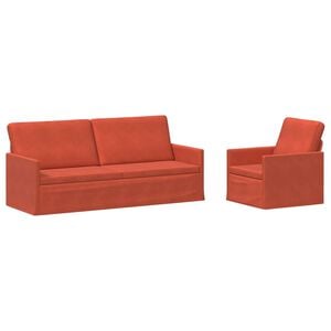vidaXL Set pohovek 2 pcs Červen&aacute; oranžov&aacute; Žebrovan&aacute; l&aacute;tka