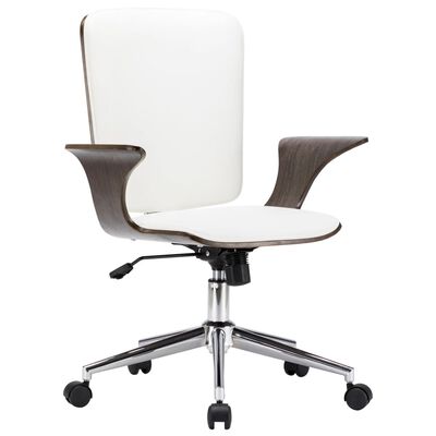 vidaXL Otočná kancelářská židle bílá umělá kůže ohýbané dřevo