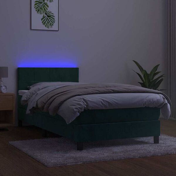 vidaXL Box spring postel s matrac&iacute; a LED tmavě zelen&aacute; 90x200 cm samet