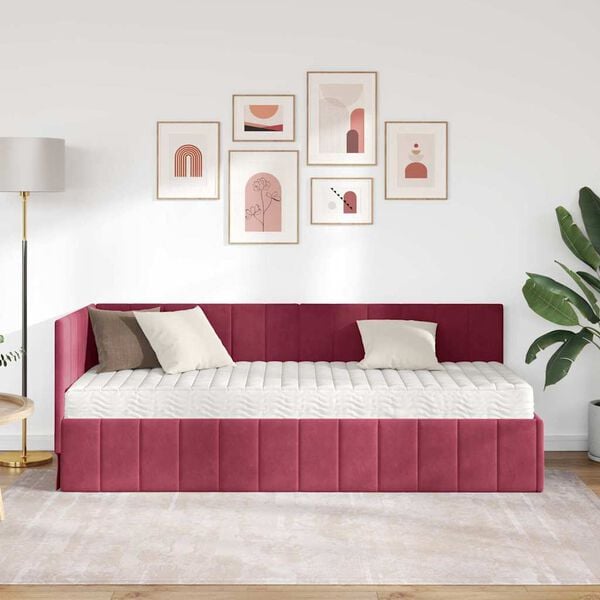 vidaXL Rohový rám postele s matrací s matrací 2 pcs Zelená samet