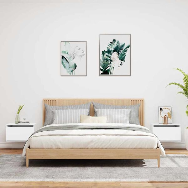 vidaXL N&aacute;stěnn&eacute; nočn&iacute; stolky s LED osvětlen&iacute;m 2 ks b&iacute;l&eacute;