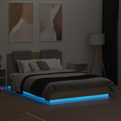 vidaXL Rám postele s čelem a LED osvětlením dub sonoma 120 x 190 cm