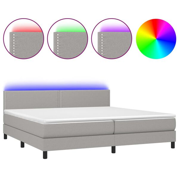 vidaXL Box spring postel s matrac&iacute; a LED světle &scaron;ed&aacute; 200x200 cm textil
