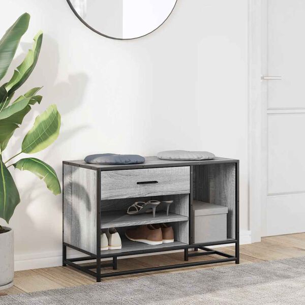 vidaXL Lavice s botníkem šedá sonoma 80x40x53,5 cm kompozit a kovu