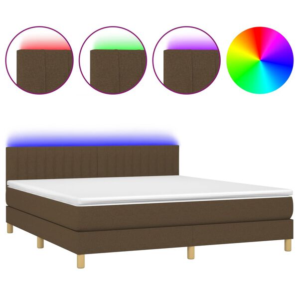vidaXL Box spring postel s matrac&iacute; a LED tmavě hněd&aacute; 180x200 cm textil