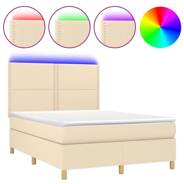 vidaXL Box spring postel s matrac&iacute; a LED kr&eacute;mov&aacute; 140x190 cm textil