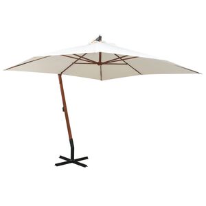 vidaXL Z&aacute;věsn&yacute; slunečn&iacute;k 300 x 300 cm dřevěn&aacute; tyč b&iacute;l&yacute;
