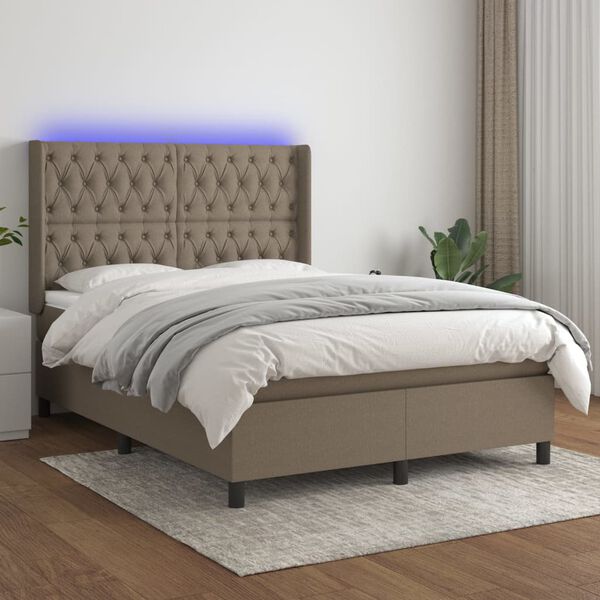 vidaXL Box spring postel s matrac&iacute; a LED taupe 140x200 cm textil