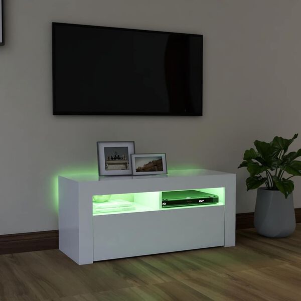 vidaXL TV skř&iacute;ňka s LED osvětlen&iacute;m b&iacute;l&aacute; 90 x 35 x 40 cm