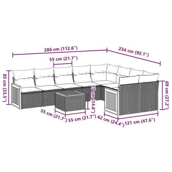 vidaXL 10d&iacute;ln&aacute; zahradn&iacute; sedac&iacute; souprava s podu&scaron;kami čern&aacute; polyratan