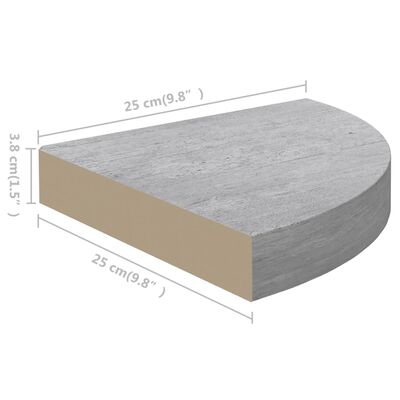 vidaXL Nástěnné rohové police 4 ks betonově šedé 25 x 25 x 3,8 cm MDF