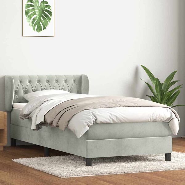 vidaXL Box spring postel s matrac&iacute; světle &scaron;ed&aacute; 80x210 cm samet