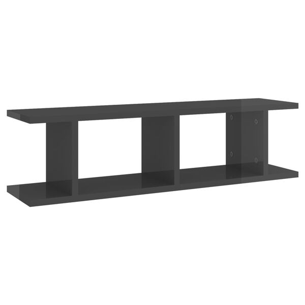 vidaXL Nástěnné police 2 ks šedé vysoký lesk 75 x 18 x 20 cm kompozit