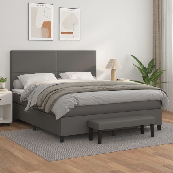 vidaXL Box spring postel s matrac&iacute; &scaron;ed&aacute; 180x200 cm uměl&aacute; kůže