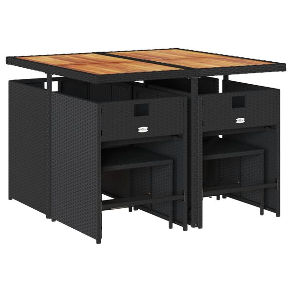 vidaXL 9d&iacute;ln&yacute; zahradn&iacute; j&iacute;deln&iacute; set s podu&scaron;kami čern&yacute; polyratan