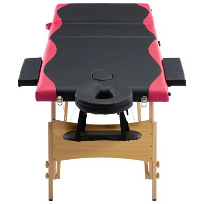 vidaXL Skládací masážní stůl 3 zóny dřevěný černý a růžový