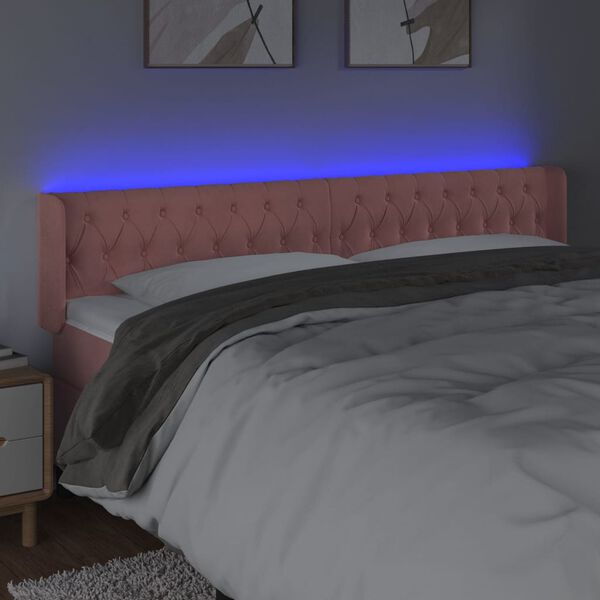 vidaXL Čelo postele s LED růžov&eacute; 183 x 16 x 78/88 cm samet