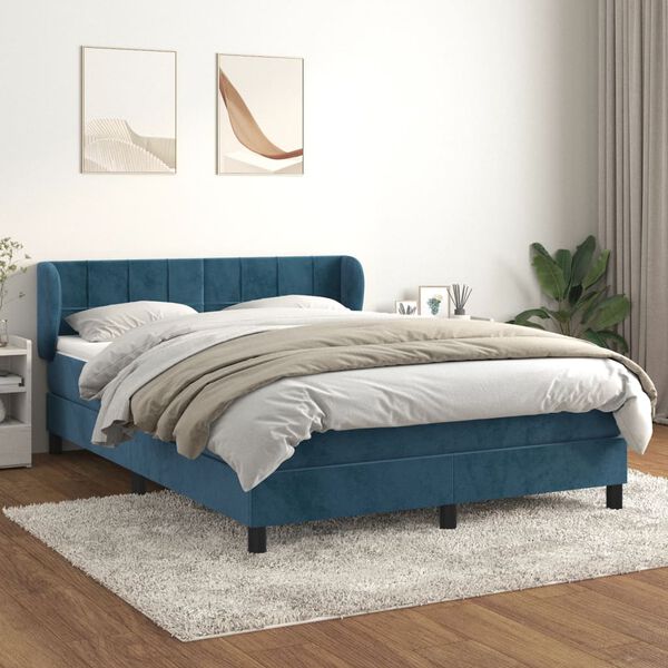vidaXL Box spring postel s matrac&iacute; tmavě modr&aacute; 140x200 cm samet