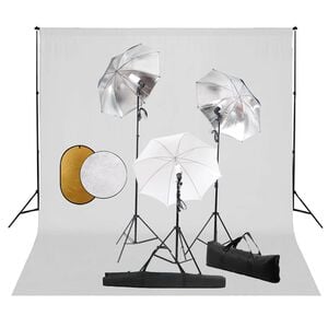 vidaXL Foto studio set s lampami, de&scaron;tn&iacute;ky, pozad&iacute;m a odraznou deskou