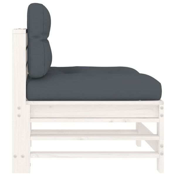 vidaXL Středová pohovka s poduškami bílá masivní borové dřevo