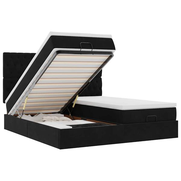 vidaXL Osmansk&yacute; r&aacute;m postele s matrac&iacute;es čern&aacute; 180x200cm samet