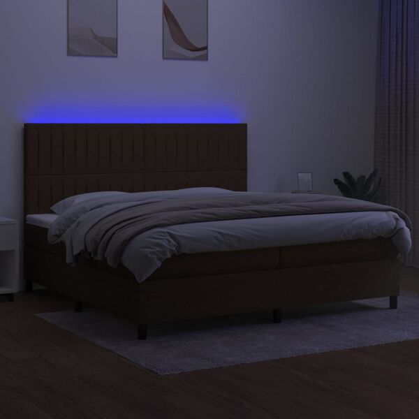 vidaXL Box spring postel s matrac&iacute; a LED tmavě hněd&aacute; 200x200 cm textil