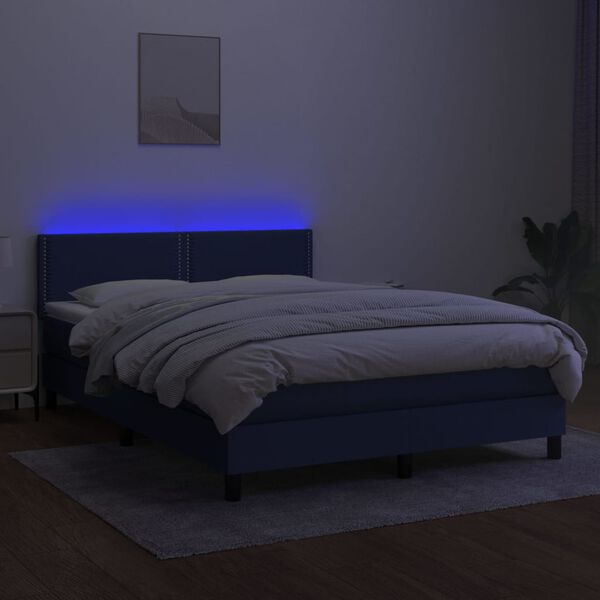 vidaXL Box spring postel s matrac&iacute; a LED modr&aacute; 140x200 cm textil