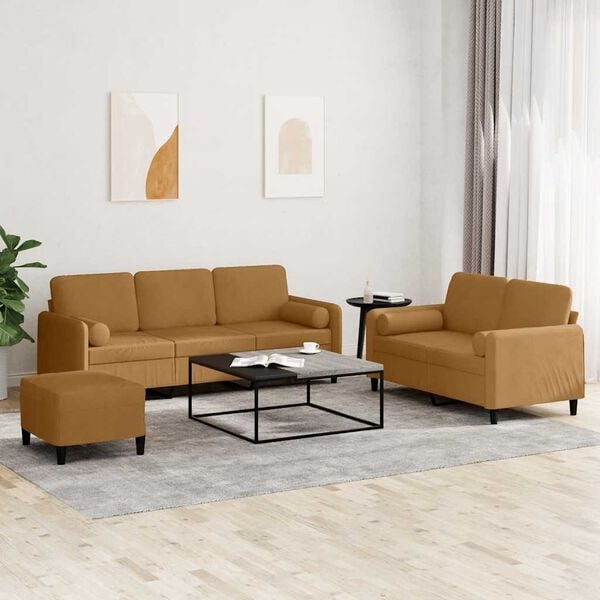 vidaXL 3dílná sedací souprava s polštáři hnědá samet