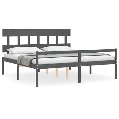 vidaXL Rám postele s čelem šedý Super King masivní dřevo