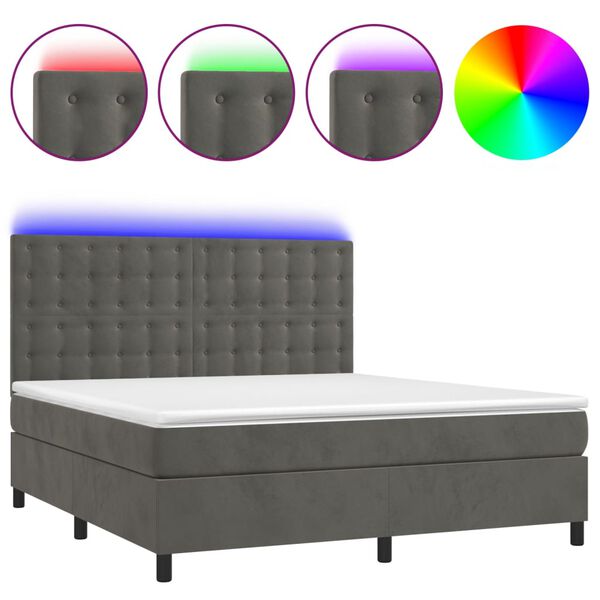 vidaXL Box spring postel s matrac&iacute; a LED tmavě &scaron;ed&aacute; 160x200 cm samet