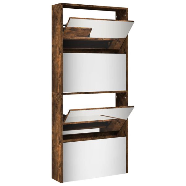 vidaXL Botn&iacute;k se zrcadlem 4patrov&yacute; kouřov&yacute; dub 63 x 17 x 134 cm