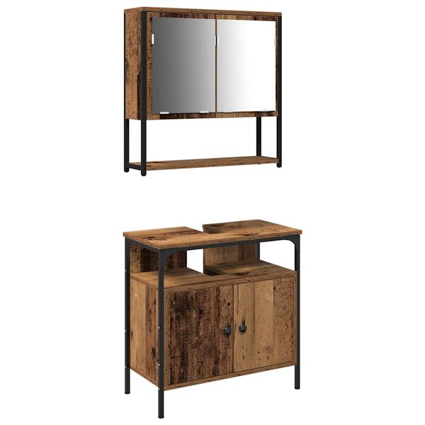 vidaXL Sada koupelnov&eacute;ho n&aacute;bytku s polic&iacute; 2 pcs Hněd&aacute; Kompozitn&iacute; dřevo