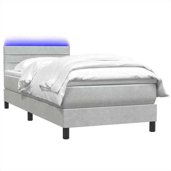 vidaXL Box spring postel s matrac&iacute; a LED světle &scaron;ed&aacute; 80x220 cm samet