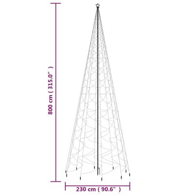 vidaXL Vánoční stromek s hrotem 3 000 studených bílých LED diod 800 cm