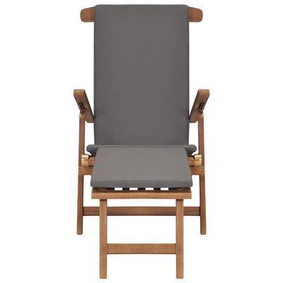 vidaXL Polohovací židle s poduškou tmavě šedá masivní teakové dřevo
