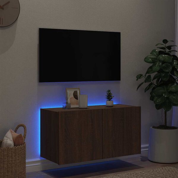 vidaXL Nástěnná TV skříňka s LED osvětlením hnědý dub 80 x 35 x 41 cm