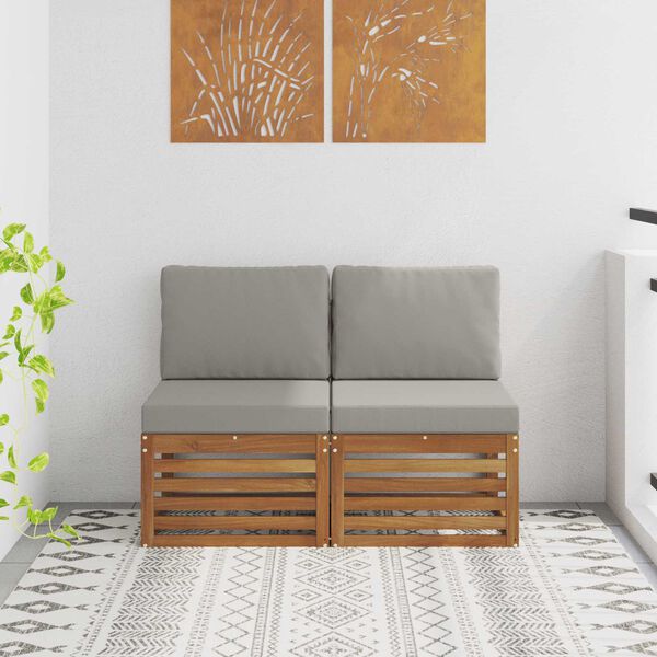 vidaXL 2 Kus Venkovn&iacute; středn&iacute; pohovka Masivn&iacute; ak&aacute;tov&eacute; dřevo Př&iacute;rodn&iacute;