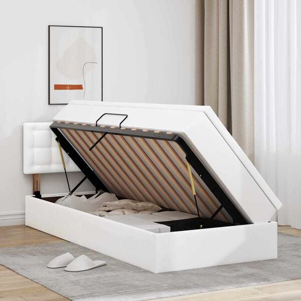 vidaXL Postel s &uacute;ložn&yacute;m prostorem a matrac&iacute; &Uacute;plně b&iacute;l&aacute; 90 x 190 cm