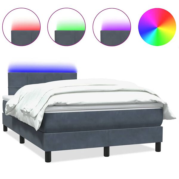 vidaXL Box spring postel s matrac&iacute; a LED tmavě &scaron;ed&aacute; 120x220 cm samet