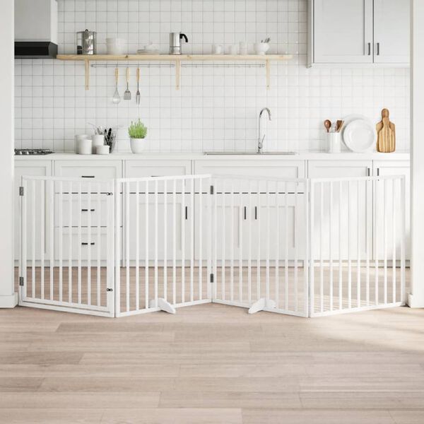 vidaXL Ps&iacute; branka s dv&iacute;řky, skl&aacute;dac&iacute;, 4 panely, b&iacute;l&aacute;, 320 cm, topolov&eacute; dřevo