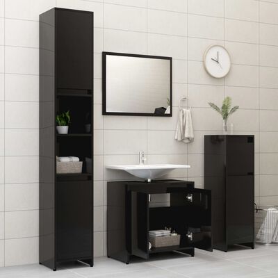 vidaXL Set koupelnového nábytku černý s vysokým leskem dřevotříska