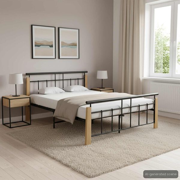 vidaXL Rám postele kov a masivní dubové dřevo 140 x 200 cm