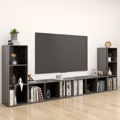 vidaXL TV skříňky 4 ks šedé s vysokým leskem 107x35x37 cm dřevotříska