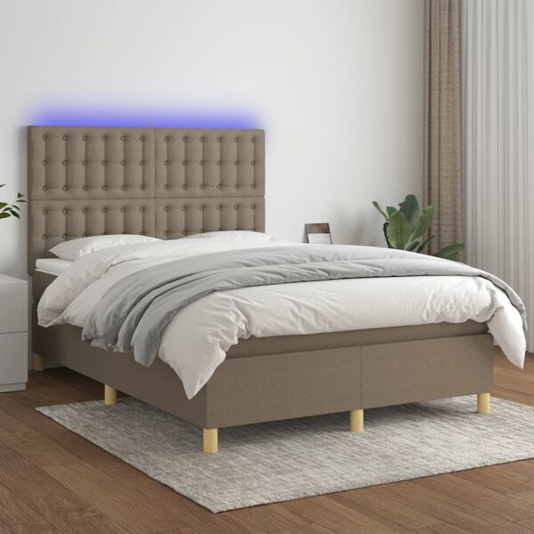 vidaXL Box spring postel s matrac&iacute; a LED taupe 140x190 cm textil