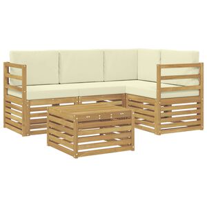 vidaXL Venkovn&iacute; pohovkov&aacute; souprava 5 pcs B&iacute;l&aacute; a kr&eacute;mov&aacute; Polyester