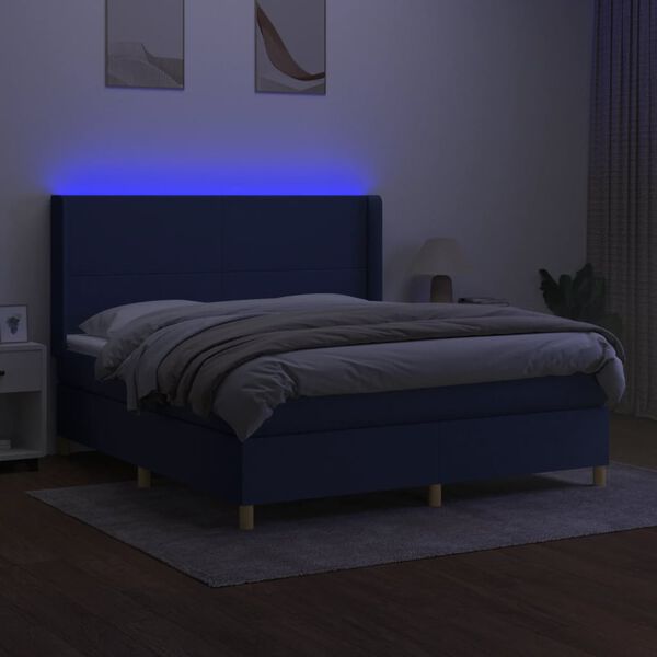 vidaXL Box spring postel s matrac&iacute; a LED modr&aacute; 160x200 cm textil