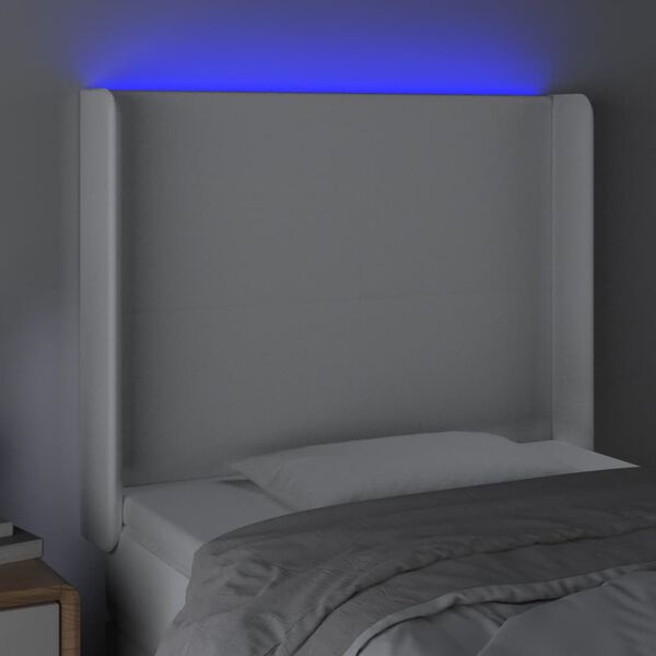 vidaXL Čelo postele s LED bílé 83 x 16 x 118/128 cm umělá kůže